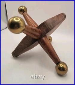 3 Large Mid Century Modern Oversized Wood Brass Jack Vintage Toy Sculpture Decor