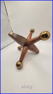 3 Large Mid Century Modern Oversized Wood Brass Jack Vintage Toy Sculpture Decor