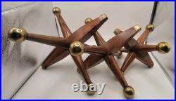 3 Large Mid Century Modern Oversized Wood Brass Jack Vintage Toy Sculpture Decor
