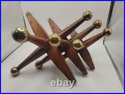 3 Large Mid Century Modern Oversized Wood Brass Jack Vintage Toy Sculpture Decor