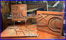 3 RARE Vintage Carved Wood 3D Relief Geometric Art Sculpture D. Baisden #1,2,3