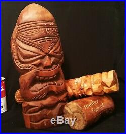 3 TIKI's! Vtg hawaiian wood carved maui tribal art bar sculpture statue effigy
