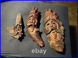 3 Vintage Hand Carved Old Man Face Mountain Men Real Wood Black Forest Gnome 15