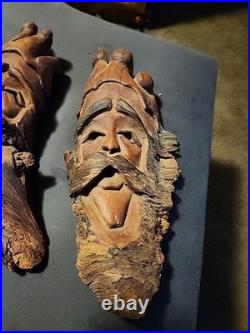 3 Vintage Hand Carved Old Man Face Mountain Men Real Wood Black Forest Gnome 15
