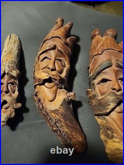 3 Vintage Hand Carved Old Man Face Mountain Men Real Wood Black Forest Gnome 15