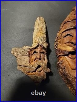 3 Vintage Hand Carved Old Man Face Mountain Men Real Wood Black Forest Gnome 15