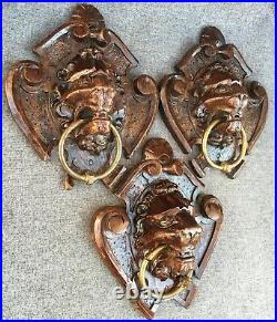 3 big antique french lion sculptures ornaments lot wood and bronze 19th century