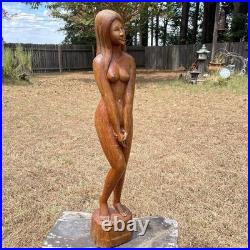 30.5 Wooden female nude Figure Handmade Wood Carved Statue Vintage