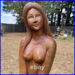 30.5 Wooden female nude Figure Handmade Wood Carved Statue Vintage