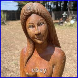 30.5 Wooden female nude Figure Handmade Wood Carved Statue Vintage