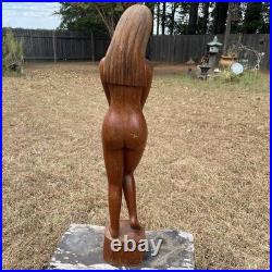 30.5 Wooden female nude Figure Handmade Wood Carved Statue Vintage