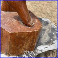 30.5 Wooden female nude Figure Handmade Wood Carved Statue Vintage