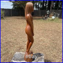 30.5 Wooden female nude Figure Handmade Wood Carved Statue Vintage