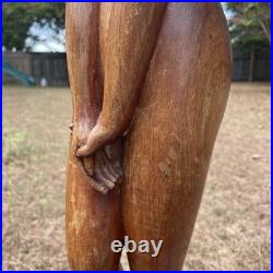 30.5 Wooden female nude Figure Handmade Wood Carved Statue Vintage