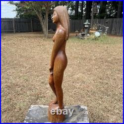 30.5 Wooden female nude Figure Handmade Wood Carved Statue Vintage