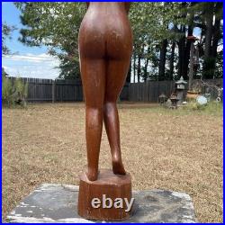 30.5 Wooden female nude Figure Handmade Wood Carved Statue Vintage