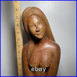 30.5 Wooden female nude Figure Handmade Wood Carved Statue Vintage
