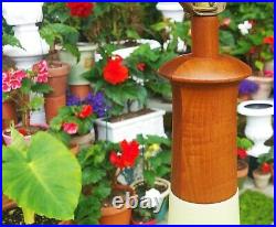 3FT tall MARTZ table lamp vtg teak walnut ceramic art pottery wood mcm sculpture