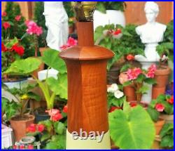 3FT tall MARTZ table lamp vtg teak walnut ceramic art pottery wood mcm sculpture