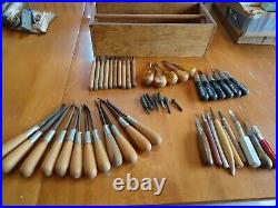 50 piece lot Vintage Wood carving Tools / Miller Falls & Others Chisels Gouges