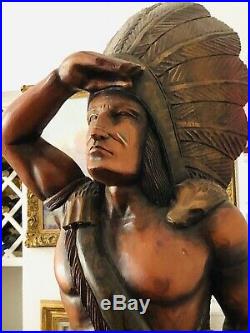 6 11 Vintage Cigar Tobacco Store Indian Wood And Polychrome Sculpture Statue