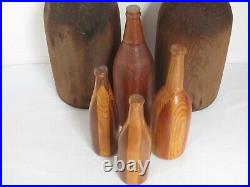 6 Vintage Wood Bottle Sculptures / Pattern Molds Large 17 3/4 tall 8 3/4