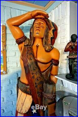 7 Foot tall CIGAR STORE INDIAN Wood Statue Vintage Local pickup smoke tobacco