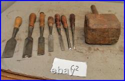 7 vintage Stanley 750 chisel 1 1/2 1/4 collectible wood carving burl mallet C2