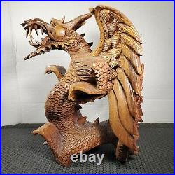 9 Vintage Hand Carved Wooden Asian Dragon Statue Sculpture
