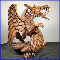 9 Vintage Hand Carved Wooden Asian Dragon Statue Sculpture