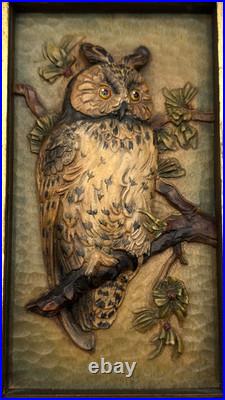 ANRI Wood Carving Owl Wall Hanging Relief 10 x 6 Vintage Italy Plaque