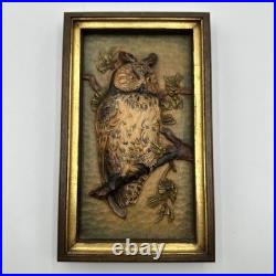 ANRI Wood Carving Owl Wall Hanging Relief 10 x 6 Vintage Italy Plaque