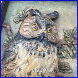 ANRI Wood Carving Owl Wall Hanging Relief 10 x 6 Vintage Italy Plaque