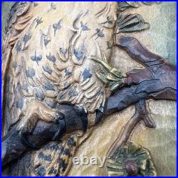 ANRI Wood Carving Owl Wall Hanging Relief 10 x 6 Vintage Italy Plaque