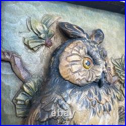 ANRI Wood Carving Owl Wall Hanging Relief 10 x 6 Vintage Italy Plaque