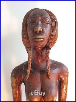 ANTIQUE Ca. 40s VTG 34 NUDE JAMAICAN WOMAN HAND CARVED WOOD FERTILITY STATUE