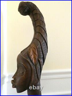 ANTIQUE / VTG African Woman Wood Sculpture BUST Head Hand Carved Statue 33