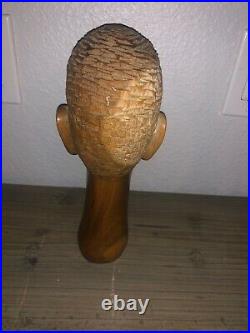 Africa African Head Bust Solid Wood Hand Carved Man Figure Sculpture 11 Vintage