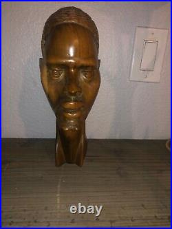 Africa African Head Bust Solid Wood Hand Carved Man Figure Sculpture 11 Vintage