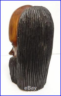 Africa African Head Bust Solid Wood Hand Carved Man Figure Sculpture 7 Vintage