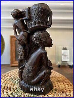 Africa Tree Of Life Carved Ebony Wood Art Sculpture Vintage