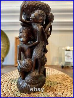 Africa Tree Of Life Carved Ebony Wood Art Sculpture Vintage