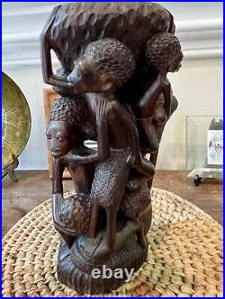 Africa Tree Of Life Carved Ebony Wood Art Sculpture Vintage