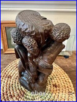 Africa Tree Of Life Carved Ebony Wood Art Sculpture Vintage