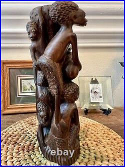 Africa Tree Of Life Carved Ebony Wood Art Sculpture Vintage