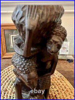 Africa Tree Of Life Carved Ebony Wood Art Sculpture Vintage