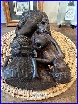 Africa Tree Of Life Carved Ebony Wood Art Sculpture Vintage