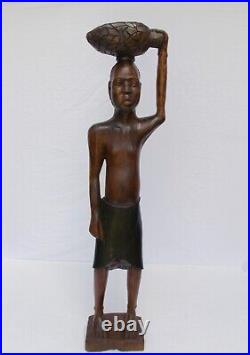 African Tribal statue 4 foot tall vintage hand carved wood sculpture