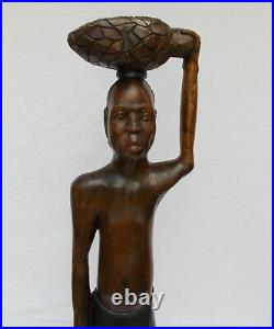 African Tribal statue 4 foot tall vintage hand carved wood sculpture