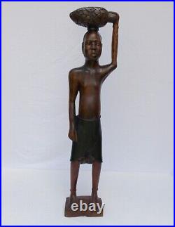 African Tribal statue 4 foot tall vintage hand carved wood sculpture